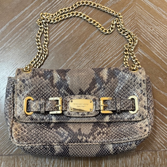 Michael Kors Brown Snake Print Shoulder Bag with Gold Chain - Picture 1 of 8